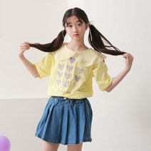 나나주니 라운드넥 하트숑 카라 반팔 티셔츠