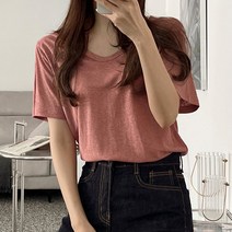 여성용 네추럴 U넥 린넨 티셔츠