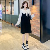더블 인형카라 긴팔 임산부 원피스