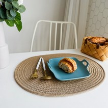 솔리드룸 북유럽 타원형 라탄 테이블매트, 브라운, 43.5 x 34 cm