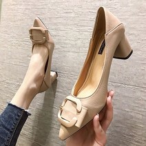 빅 버클 개성있는 컬러 두꺼운 굽 스틸레토 펌프스 5cm