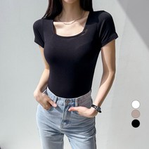 세컨그라운드 여성용 레이온 스퀘어넥 반팔 스판 티셔츠