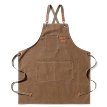 몽오브 가죽 포인트 심플 캔버스 앞치마, 브라운, 1개