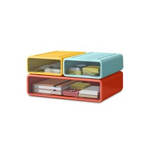 마켓플랜 세레니티 투명 수납함 소 2종 + 대 세트 2, 옐로우(소), 스카이블루(소), 레드(대), 1세트
