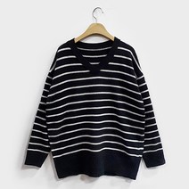 오오엘 여성용 램스울 루즈핏 단가라 울 스트라이프V 니트