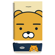 카카오프렌즈 모던st 미니 삼각 필통 + 스프링 클리어파일 문구세트, 네이비 라이언(필통), 라이언(클리어파일), 1세트