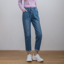 여성용 스트링 허리밴딩 밑단 폴드 배기핏 데님 CC2W40