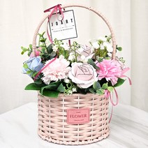 조아트 조화 어버이날 비누꽃 장미 카네이션 바구니 L, 핑크