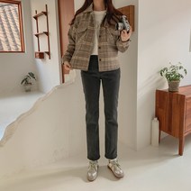 여성용 기모 워싱 스트레이트 흑청 팬츠 PT8878K1C