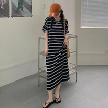 몬드스팟 여성용 루즈핏 스트라이프 반팔 원피스 MO197