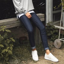 머시따 남성용 스트레치 일자핏 워싱 청바지