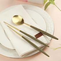 보겐 노비아 네이쳐 골드 수저 세트, 아보카도, 숟가락 1개 + 젓가락 1쌍
