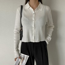 여성용 미니멀 잔골지 카라 가디건