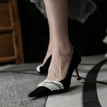 페르시 엘레강스 럭셔리 진주 웨딩 스틸레토 하이힐 벨벳 6.5cm