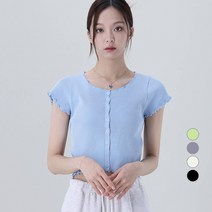 어썸어라운드 여성용 물결 골지 크롭 반팔 가디건