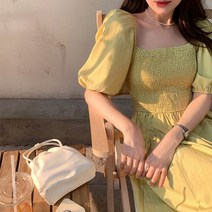 레몬소울 메리 스모크 밴딩 롱 원피스