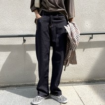 매드시스터 여성용 스티치 생지 일자 데님 팬츠