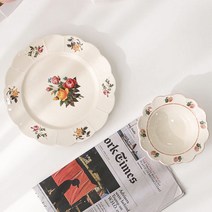 이우아여사 프로방스의 오후 빈티지 플레이트 세트, 1세트, 피치 깊은볼 15 cm + 플라워 접시 25 cm, 혼합색상