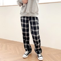 잘빠진 모노 체크 밴딩 일자 팬츠