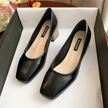 심플 데일리 깔끔한 가죽 통굽 미들힐 PRDS50