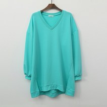 빅걸스토리 여성용 하모니 브이넥 트임 롱 티셔츠