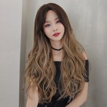 브라운 옴브레 긴머리 웨이브 통가발, 혼합색상, 1개