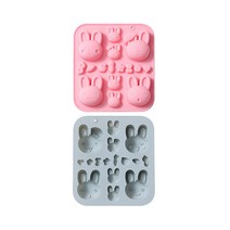 이홈베이킹 4가지 표정 토끼 주먹밥틀 실리콘 몰드 2종 세트, 블루, 핑크, 1세트