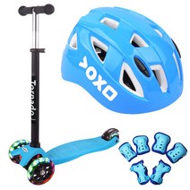 아가플러스 토네이도 스쿠터 + 헬멧 + 보호대 3종 세트, 블루