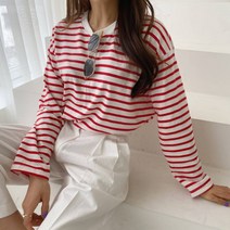 슈가펀 여성용 보노 스트라이프 박시 티셔츠