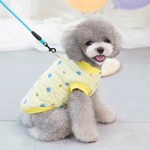 강아지 둥실 스마일리 스몰 미니미 격자 체크 패딩조끼, 옐로우