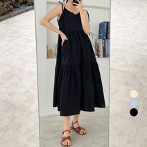 플랜데이 여성용 캉캉 어깨 리본끈 빅사이즈 뷔스티에 롱원피스