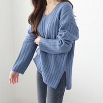 퀸슬러 여성용 제니트 루즈핏 띠야골지트임 브이넥 니트 n1645