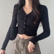여성용 보들이 크롭 가디건 티