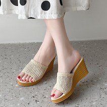 라블 여성용 라탄 웨지슬리퍼 7cm