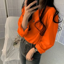 안다로미 여성용 베이직 심플 무지 긴팔티