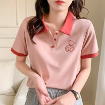 데이소이 여성용 베어 카라 반팔 티셔츠