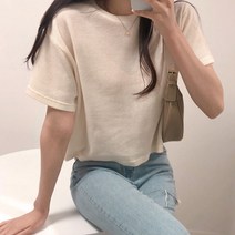 체리체리 여성용 반크롭 골지 반팔 티셔츠