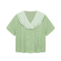 비엔엑스 브이넥 더블 버튼 이중카라 블라우스