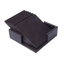 선물하기 좋은 가죽 컵받침 코스터 6p + 케이스 세트, 스퀘어 브라운