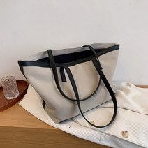 아롱이샵 고급스러운 가죽 테두리 심플 지퍼 캔버스 에코 쇼퍼백