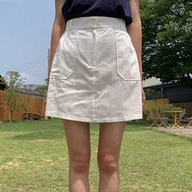 큐니걸스 린넨 오각포켓 반밴딩 미니스커트