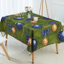 마켓에이 크리스마스 패턴캐릭터 식탁보, 블루볼, 90 x 90 cm