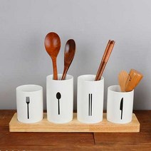 프로방스코리아 푸코 일러스트 우드받침 4단 수저통, 화이트(수저통), 1개