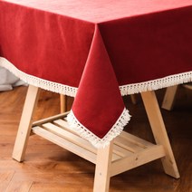 부스마켓 퓨어 컬러 쉬폰 레이스 식탁보, 레드, 140 x 220 cm