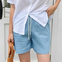여성용 더분프 밴딩 스판 데님 숏 팬츠 PT10269K26