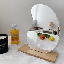 DG생활 우드 받침 조약돌 탁상거울 DG-04, 혼합색상