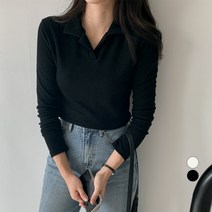 무드인더 여성용 골지 카라 긴팔티