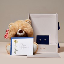 킨트주얼리 여성용 까꿍베어 인형 + 메시지 카드 + 14K 플랫 십자가 스톤 귀걸이 + 쇼핑백