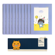카카오프렌즈 미니 플랫 펜슬케이스 + 해피모먼트 신학기 스프링 노트 10p, 라이언(펜슬케이스), 네오(스프링노트), 1세트
