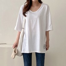 티탁 여성 빅사이즈 데일리 U넥7부롱 티셔츠